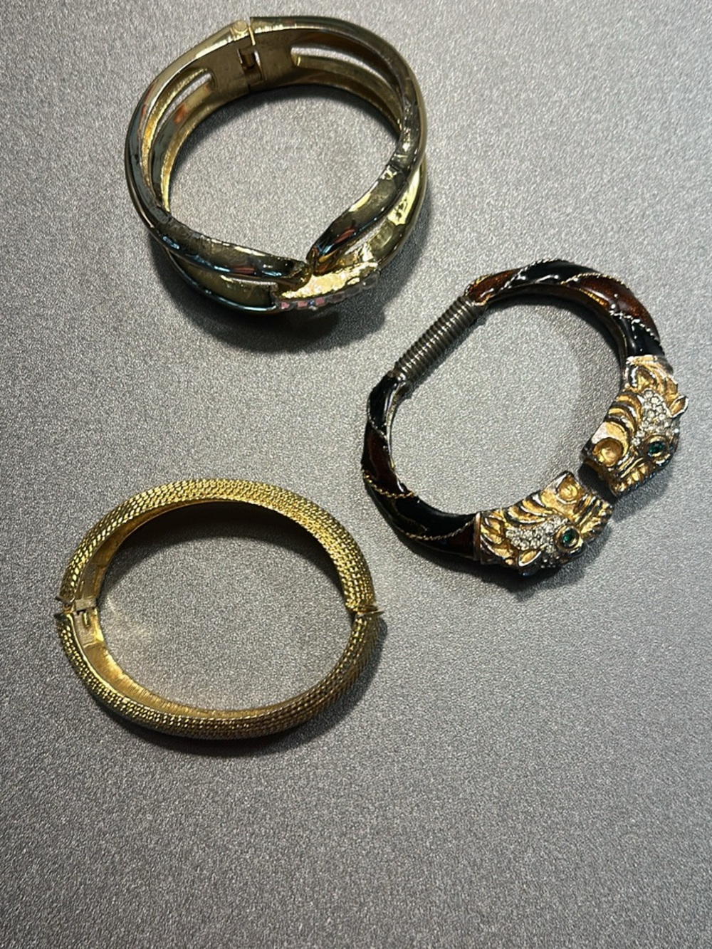 3 Vintage Gold and Black Mixed Metal Women's Bracelets